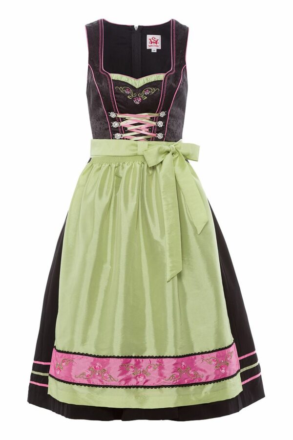 Midi Dirndl 70cm schwarz-grün Elvira 002790