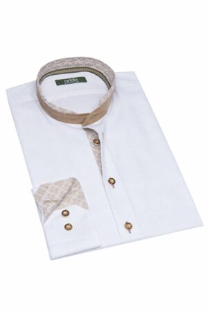 Trachtenhemd langarm weiß braun Leonhard 011570