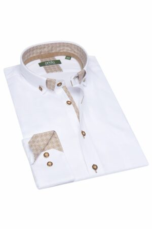 Trachtenhemd langarm weiß braun Leopold 011576