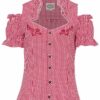 Trachtenbluse kurzarm rot kariert mit Carmenärmeln 005372
