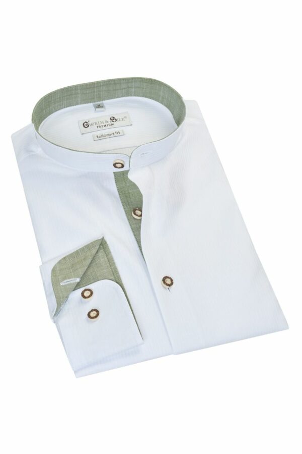 Trachtenhemd langarm weiß oliv Achensee 007478
