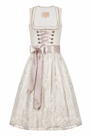 Hochzeitsdirndl midi 70cm creme gemustert mit Perlen 007019