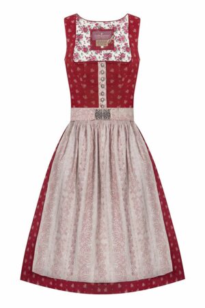 Midi Dirndl 70cm rot beige Babett 004698 - limitiert