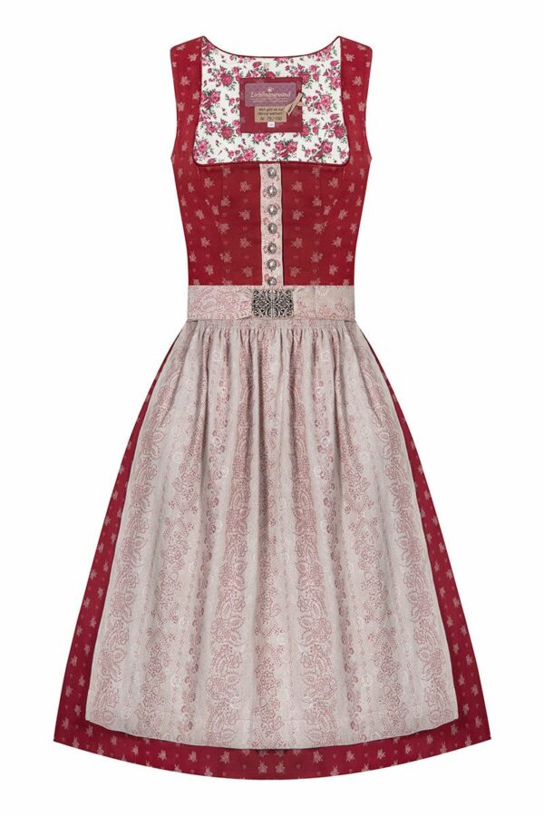 Midi Dirndl 70cm rot beige Babett 004698 - limitiert