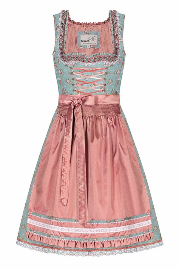 Mini Dirndl 55cm türkis geblümt apricot Farona 006998