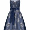 Midi Dirndl 65cm dunkelblau silber 004474