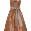 Midi Dirndl 70cm apricot geblümt taupe gestreift 003250