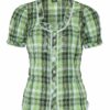 Trachtenbluse kurzarm grün kariert Stretch 002618