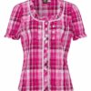 Trachtenbluse kurzarm pink kariert Stretch 002617