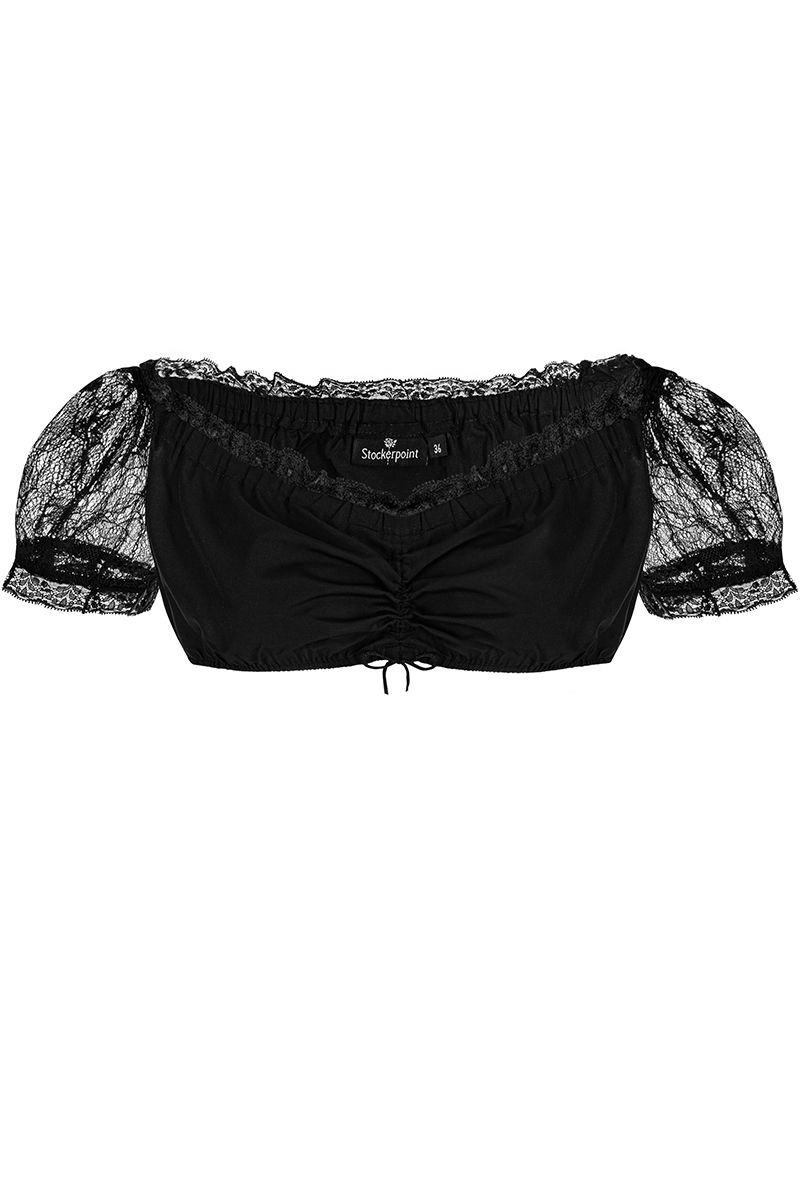 Dirndl Bluse Damen Mit V-Ausschnitt - Schwarz Weiß Trachtenbluse