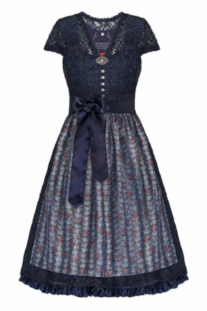 Midi Dirndl 70cm dunkelblau Satin-Spitze Britta 006278