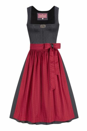 Midi Dirndl 65 cm anthrazit rot Melina 010365