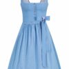 Midi Dirndl 65 cm hellblau rosa Herzl 014657