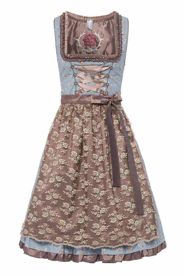 Mini Dirndl 60cm hellblau gepunktet taupe Stella 003177