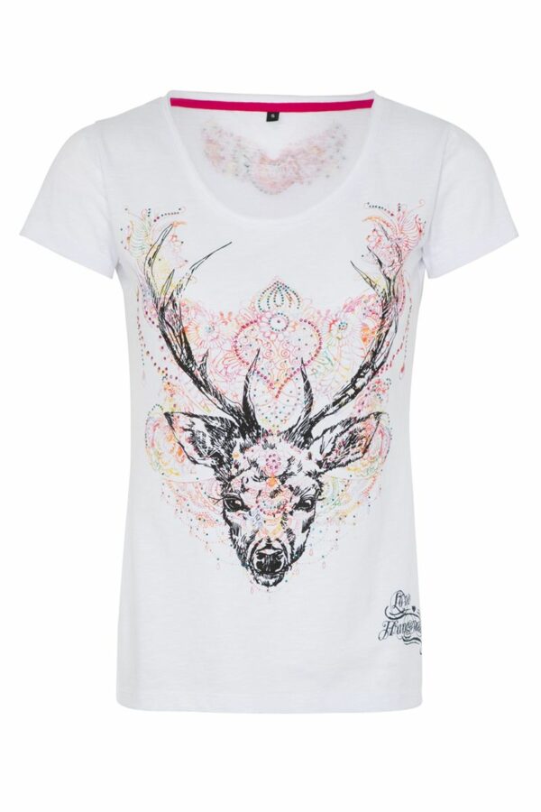 Trachtenshirt weiß mit Hirschprint Layla 009425