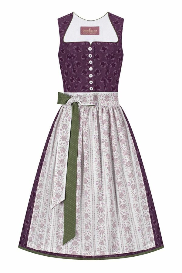 Midi Dirndl 70cm aubergine weiß gemustert Barbara 005286