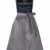 Dirndl lang 80cm dunkelblau gemustert silber Anneliese 003667