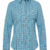 Trachtenbluse langarm türkis dunkelblau karo 008544