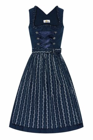 Midi Dirndl 65 cm dunkelblau gepunktet 015619