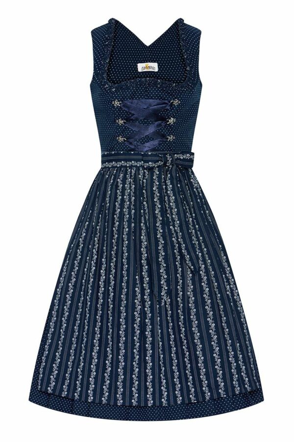 Midi Dirndl 65 cm dunkelblau gepunktet 015619