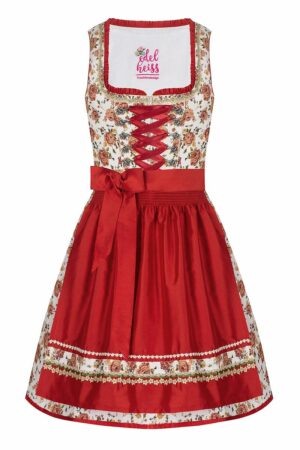 Mini Dirndl 55cm creme geblümt rot Linda 006924