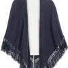 Poncho dunkelblau mit Fransen 009914