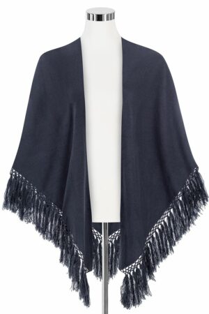 Poncho dunkelblau mit Fransen 009914