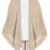 Poncho taupe mit Fransen 009906