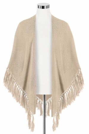 Poncho taupe mit Fransen 009906