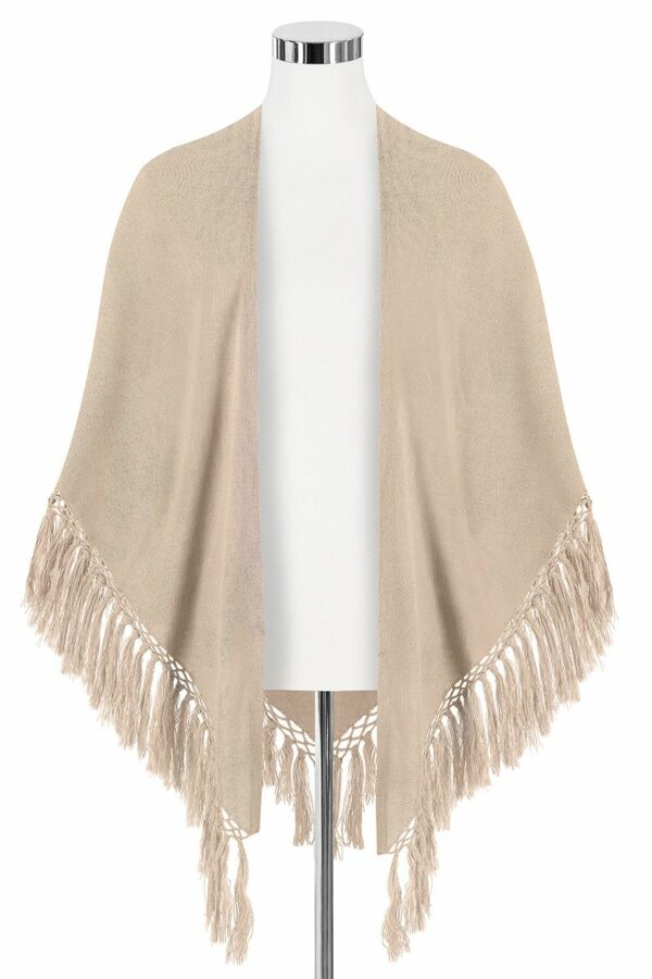 Poncho taupe mit Fransen 009906