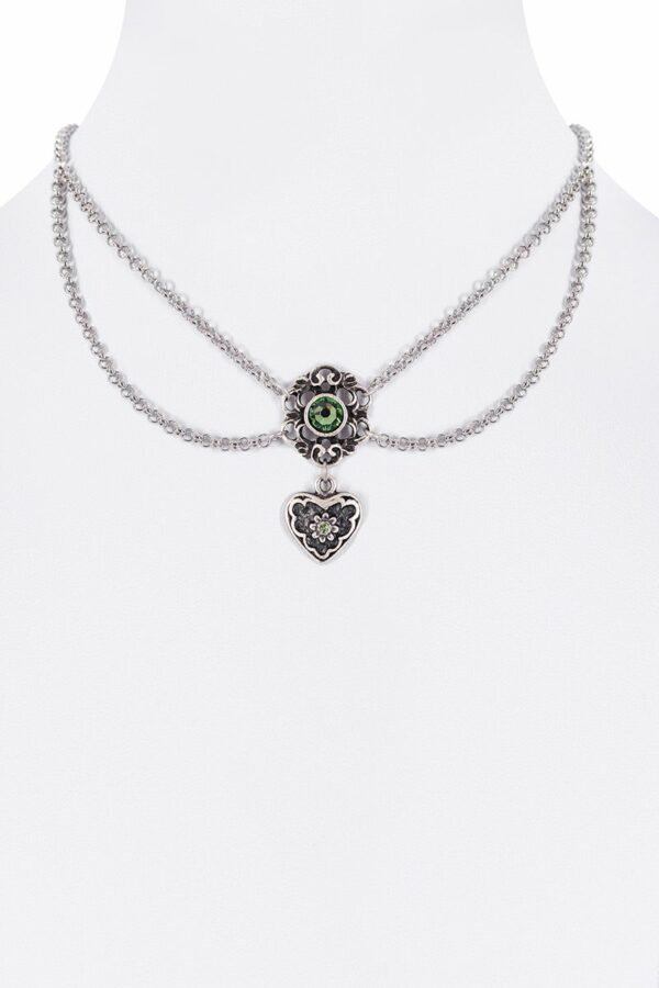 Collier doppelreihig mit Herzanhänger und Strassblüte 002734