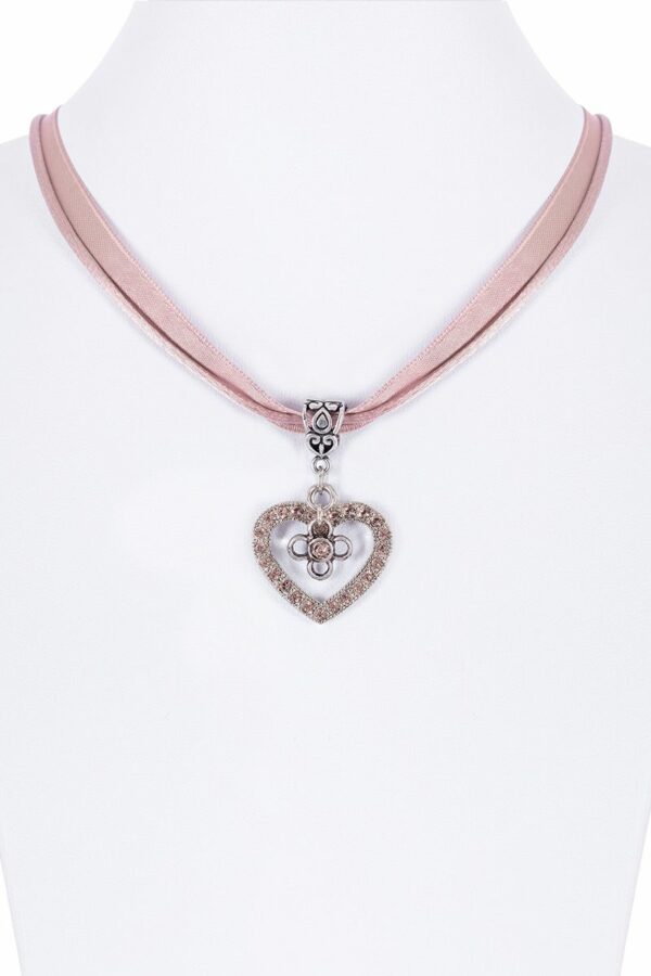 Collier verschiedenfarbig mit Herzanhänger und Satinband 005703