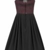 Midi Dirndl 70 cm Gastro dunkelrot schwarz Stretch Emma 014194