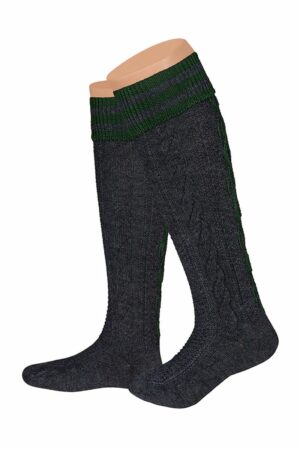 Trachtensocken lang anthrazit grün Merinowolle 005547