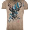 Trachtenshirt kurzarm braun mit Rauten und Hirsch Bavaria 006567