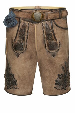 Lederhose kurz mit Gürtel eiche gespeckt Braumeister 007826
