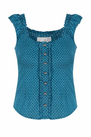 Trachtenbluse kurzarm blau gemustert Darina-Maren 009298