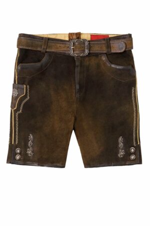 Kinder Lederhose kurz mit Gürtel braun antik Flori 003850