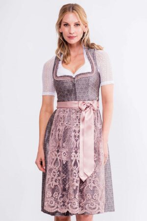 Midi Dirndl 65 cm grau altrosa Charlen 014991