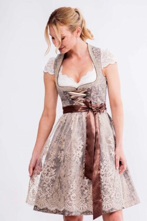 Mini Dirndl 60 cm taupe metallic geblümt Josce 014920