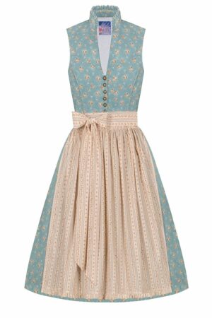 Midi Dirndl 65cm türkis creme geblümt Tamara 004395