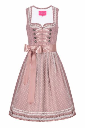 Mini Dirndl 60cm altrosa gemustert mit weißer Spitzenschürze 007027