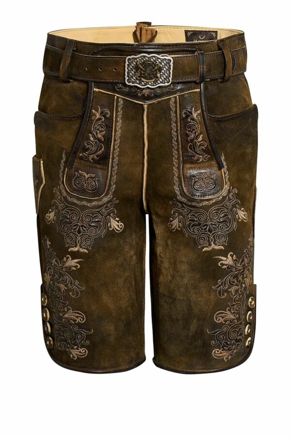 Lederhose kurz mit Gürtel braun antik Benedikt 007692