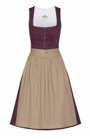 Midi Dirndl 70cm aubergine taupe Franziska 006297