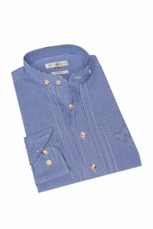 Trachtenhemd langarm blau kariert Leon slimfit 011071