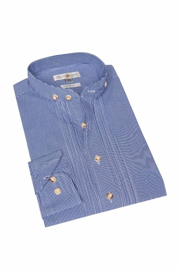 Trachtenhemd langarm blau kariert Leon slimfit 011071