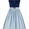 Midi Dirndl 70 cm dunkelblau hellblau Samt Pascal 015076