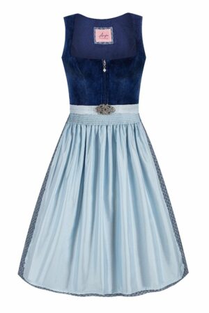 Midi Dirndl 70 cm dunkelblau hellblau Samt Pascal 015076