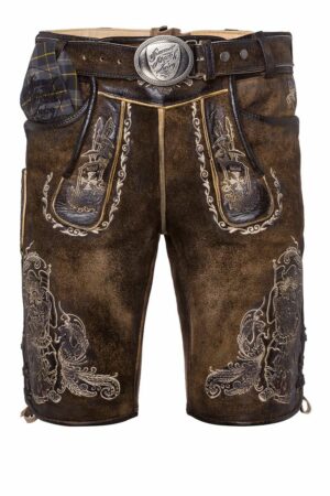 Lederhose kurz mit Gürtel tabak gespeckt Heiliger St. Florian 007825