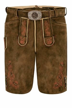 Lederhose kurz mit Gürtel braun rot SSV Jahn 016744